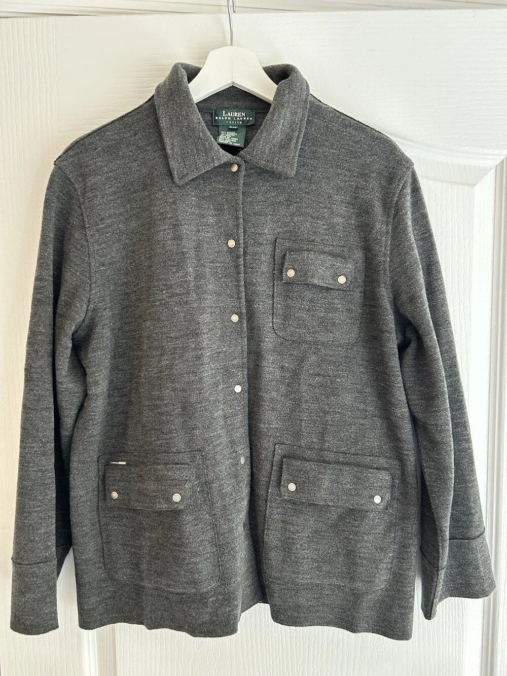 Lauren Ralph Lauren Women Wool Blend Snap Jacket Shacket Minimalist Luxury M